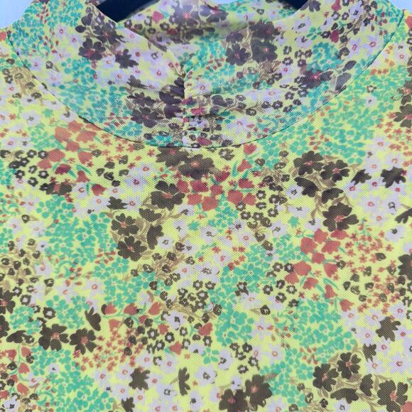 Ted Baker London Boho Bohemian Cottagecore Floral Mesh Sheer Mock Neck Top Sz 3 - Picture 5 of 7